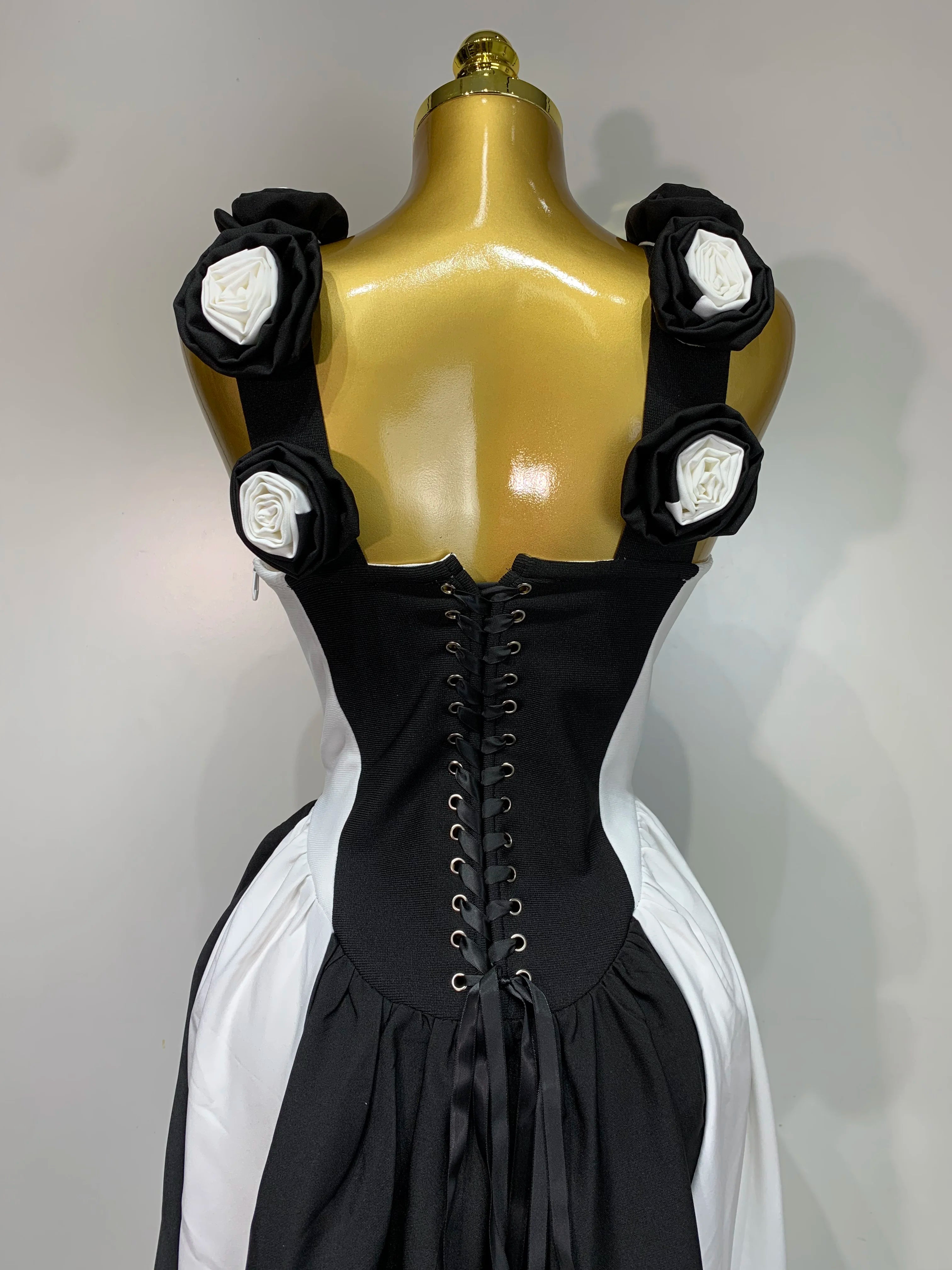 Sexy High fork Sleeveless Bandage Dress Women Flower Black White Stripe Long Dresses Vacation Party Elegangt Party Club Dresses