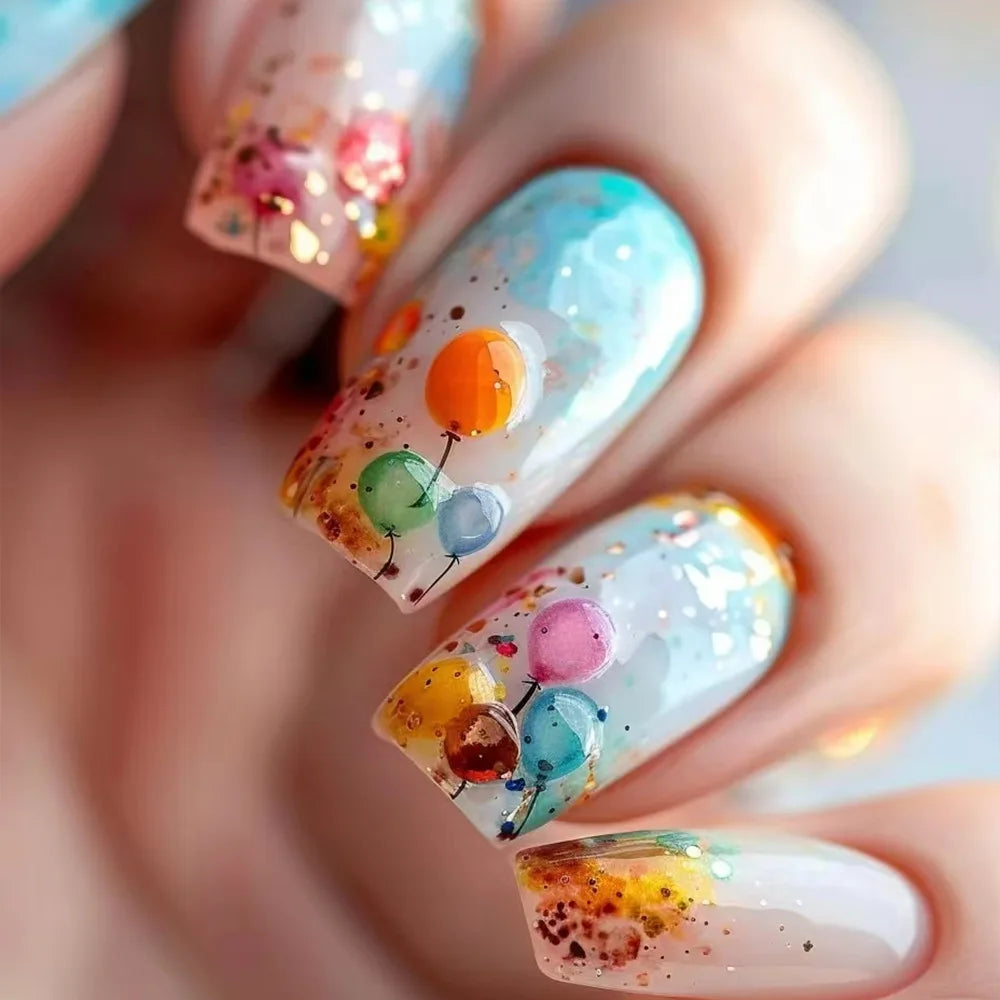 24Pcs Wearing Fake Nails with Gold Foil Glitter Rose Flowers French Ballet Acrylic Nail Set Removable Elegant Finished Manicure 1