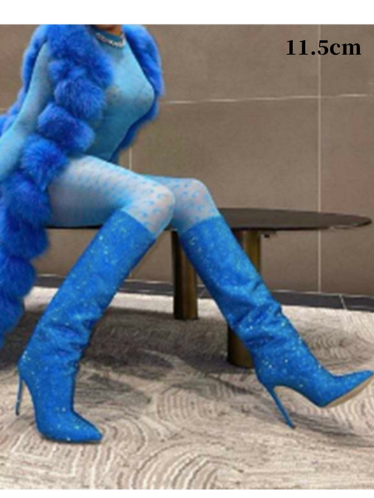 Women's New European and American Fashion Show Starry Sky High-heeled Rhinestone Pointed Nightclub Four Seasons Boots