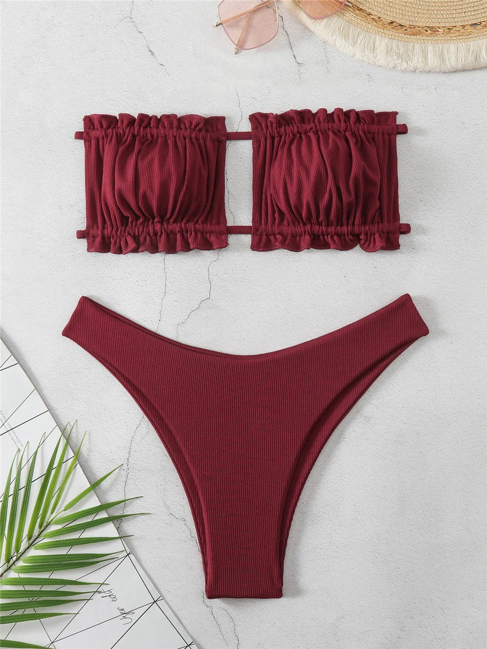 Back Lace Up Bikinis Women Solid Sexy Hollow Out Swimwear Female Beachwear Swimsuit Female Bathers Bathing Swimming Suit s4Red