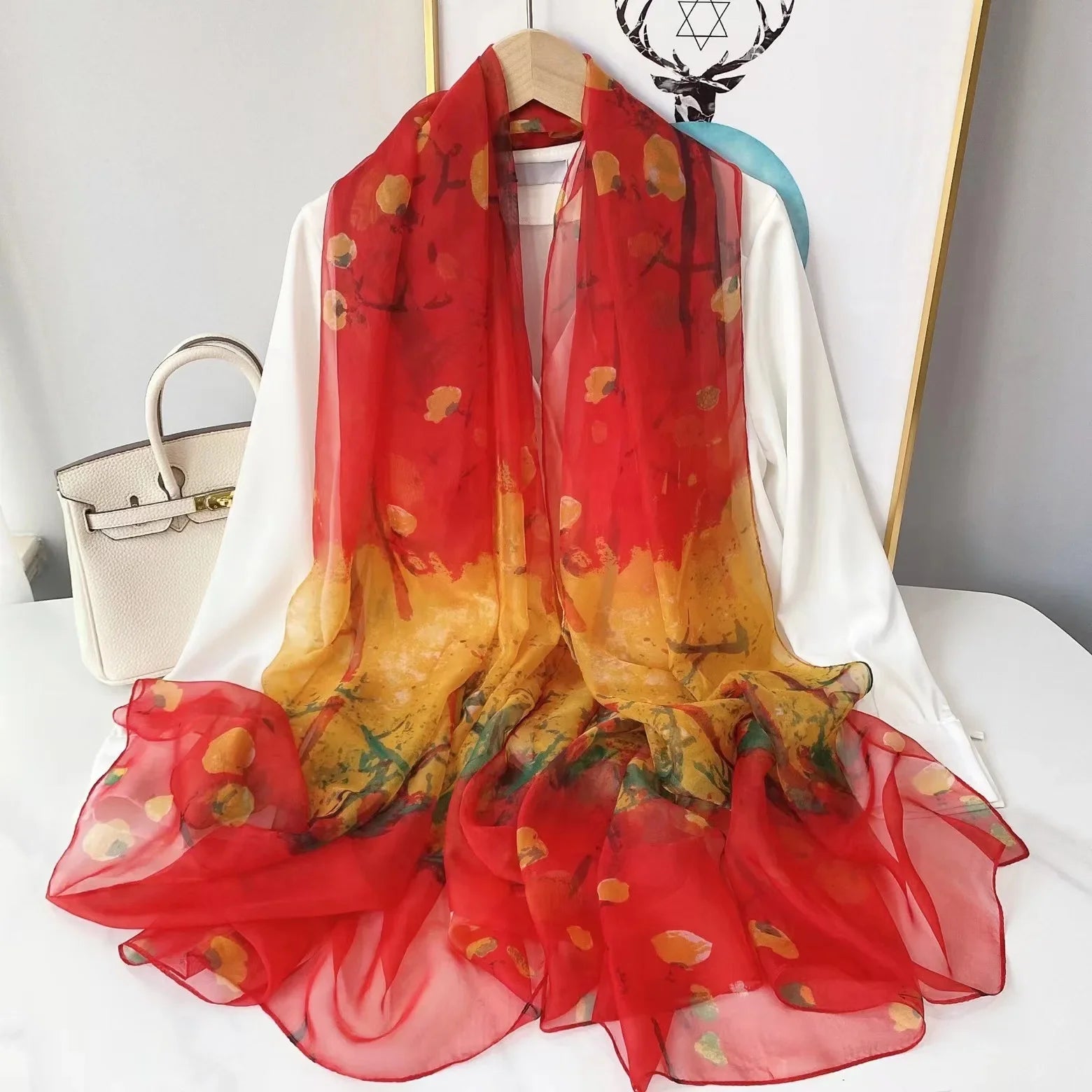 Silk Scarf Foulard Female Headbanda Luxury Hijab Women Soft Warm Pashmina Beach Scarves Echarpe Shawl Large Wrap Echarpe Bandana see chart 19