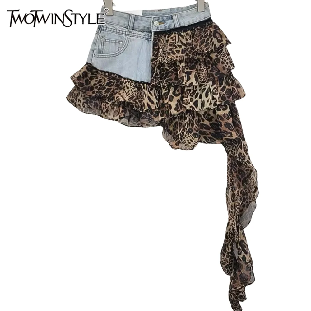 Colorblock Designer Short Jeans For Women High Waist Spliced Denim Asymmetrical Designer Trousers Female Fashion