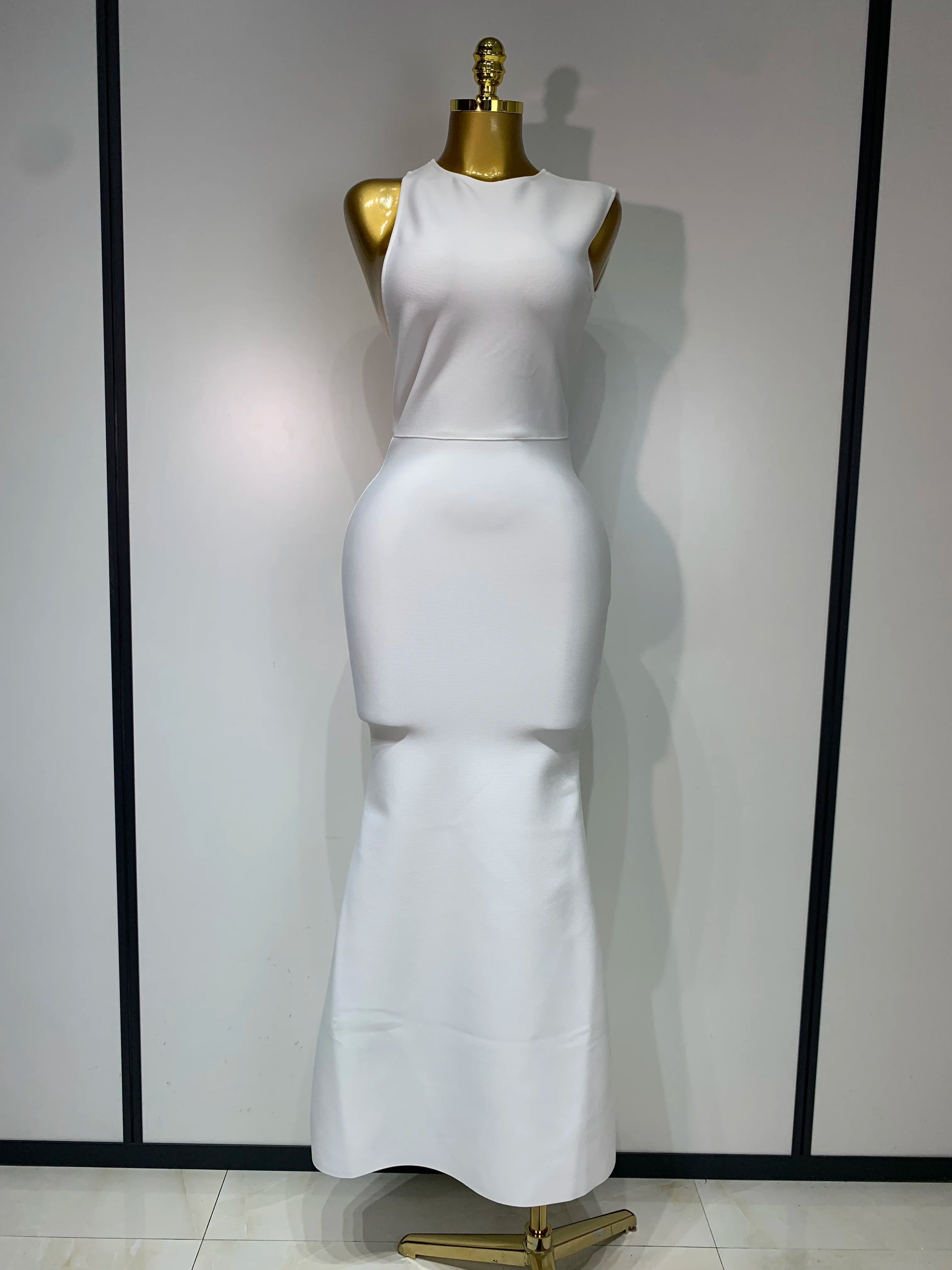 Women Sexy Sleeveless Backless Design Bodycon Bandage Dress 2025 Celebrity Elegant Evening Club Party Luxury Birthday Dresses WHITE