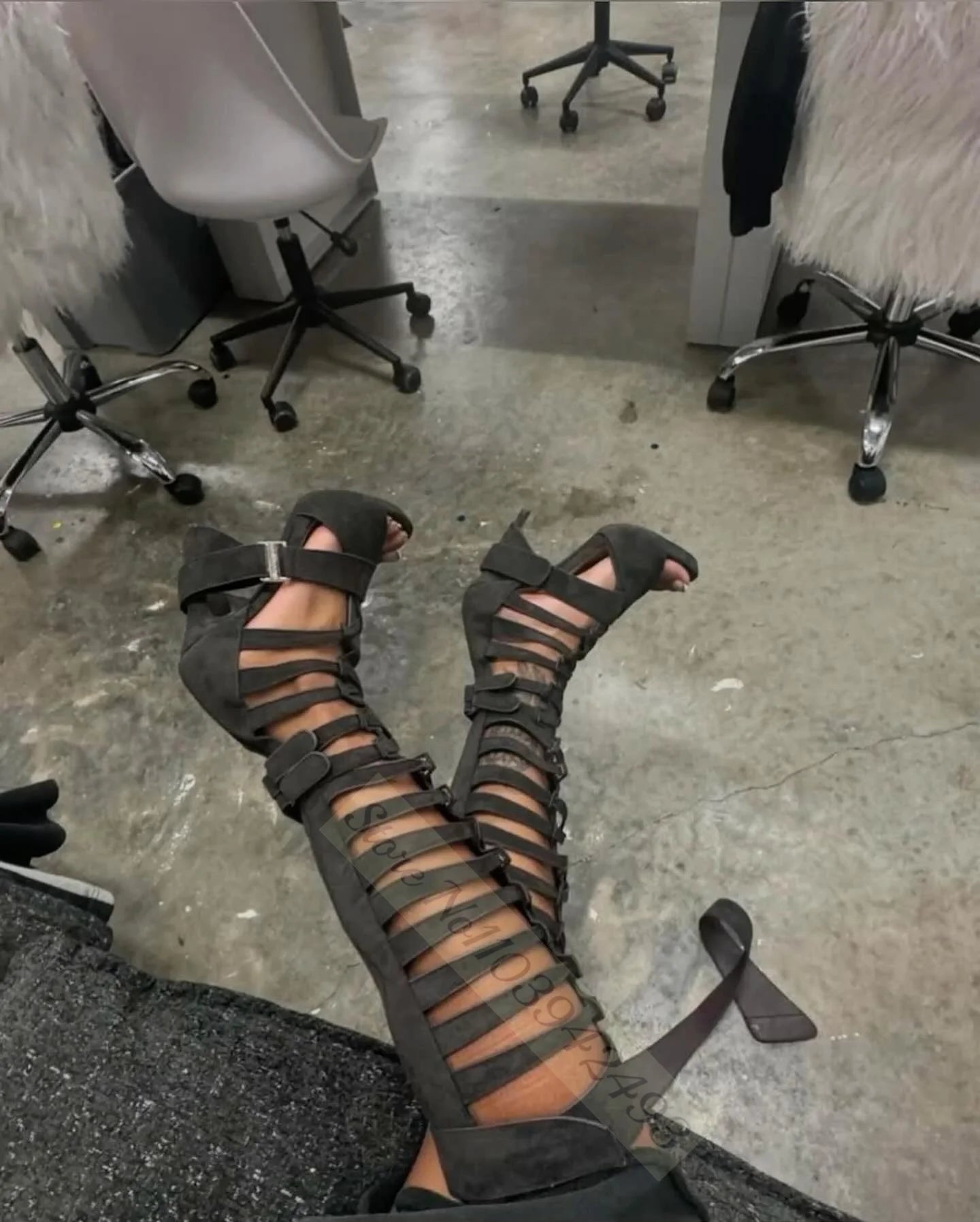 Gladiator Heels Cross Strap Heeled Sandals Women Luxury Designer Shoes Summer Autumn Sxey Solid Knee-High Sandalias De Mujer GRAY