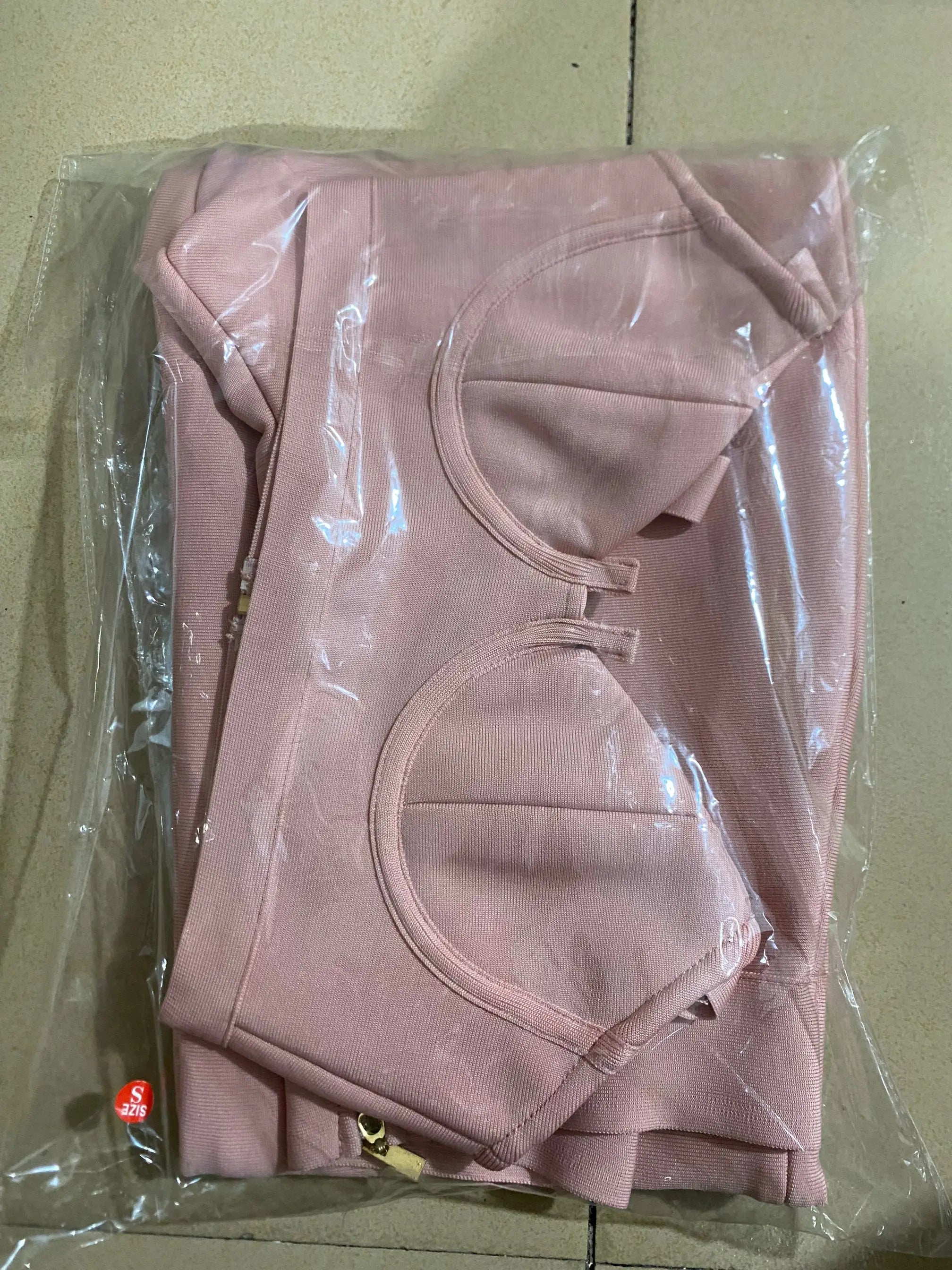 2024 Summer New Fashion Celebrity Sexy Bandage Two-piece Set Tight Short Top & High Waist Flared Trousers Pants Set Pink