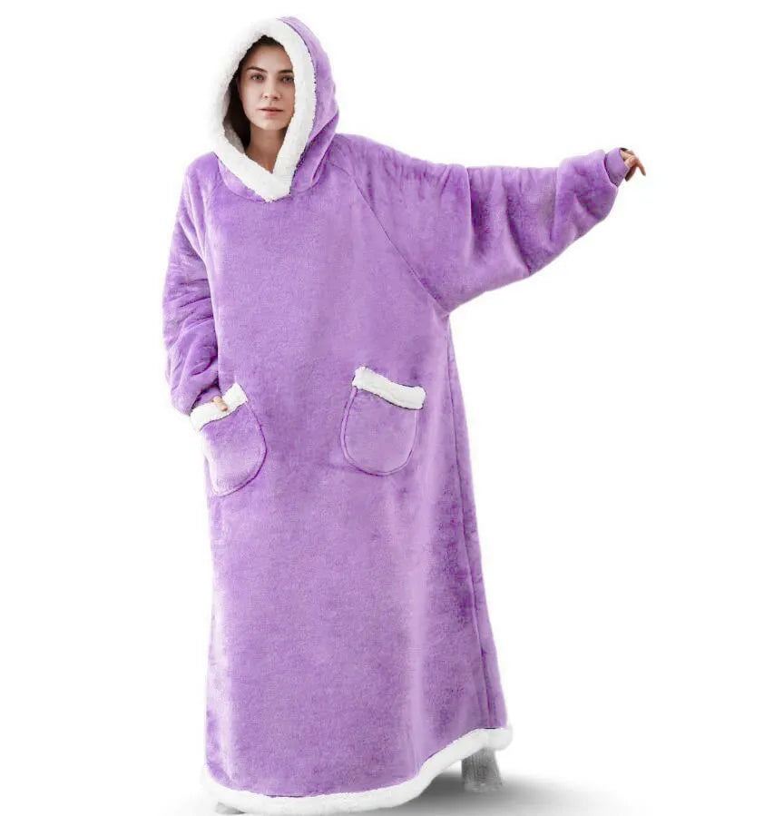 Super Long Flannel Blanket with Sleeves Winter Hoodies Sweatshirt Women Men Pullover Fleece Giant TV Blanket Oversized WF032 purple