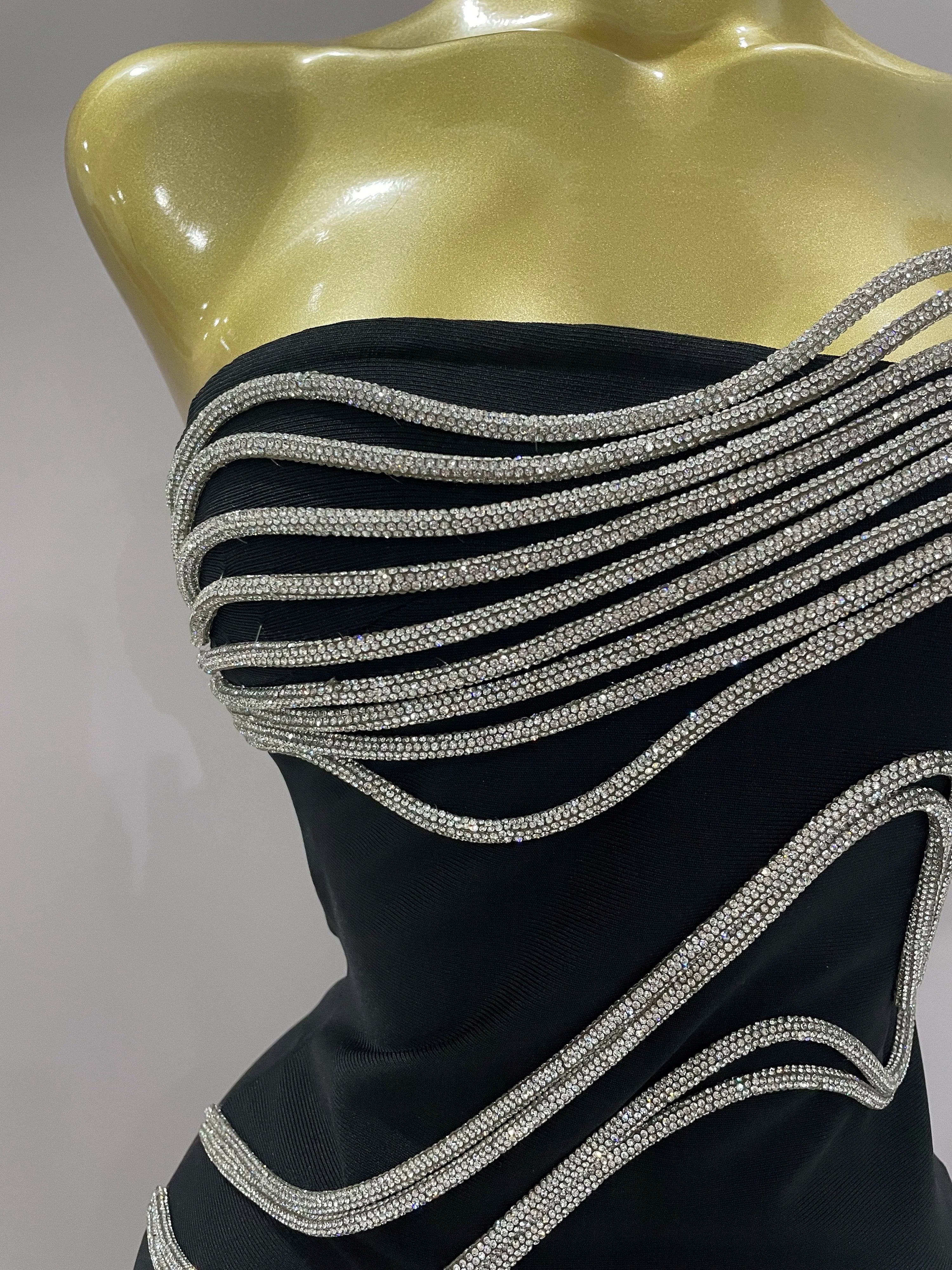 Sexy Strapless Diamond Lines Bodycon Bandage Long Dress 2025 Women Celebrity Red Carpet Elegant Evening Birthday Party Dresses