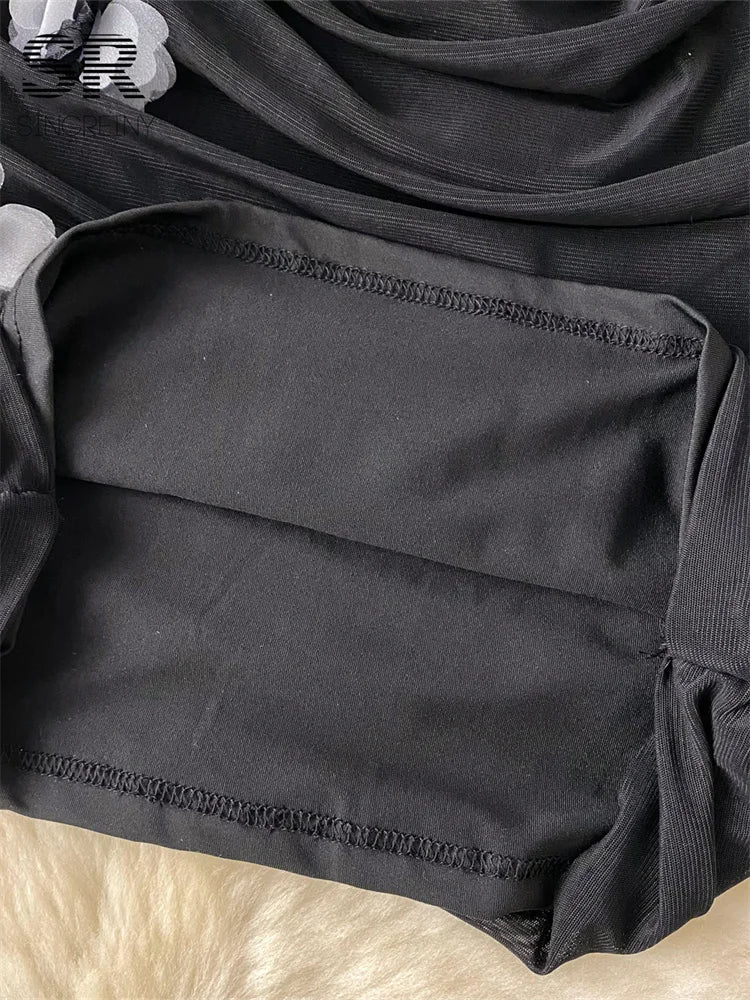 SINGREINY Hotsweet Sexy Slim Dress Ladies Halter Strapless Sleeveless BodyconThre-dimensional Floral Fashion Short Dress