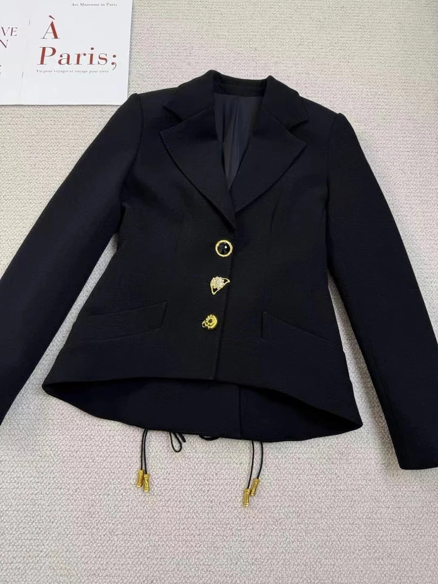 Solid Slimming Jackets for Women Lapel Long Sleeves Patchwork Irrgular Button Temperament Jacket Female Fashion New