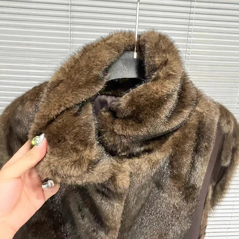 Autumn Winter Vintage Style Short Shawl Stand Collar Mink Fur Vest For Women Irregular Sleeveless Coat Female 11A07635
