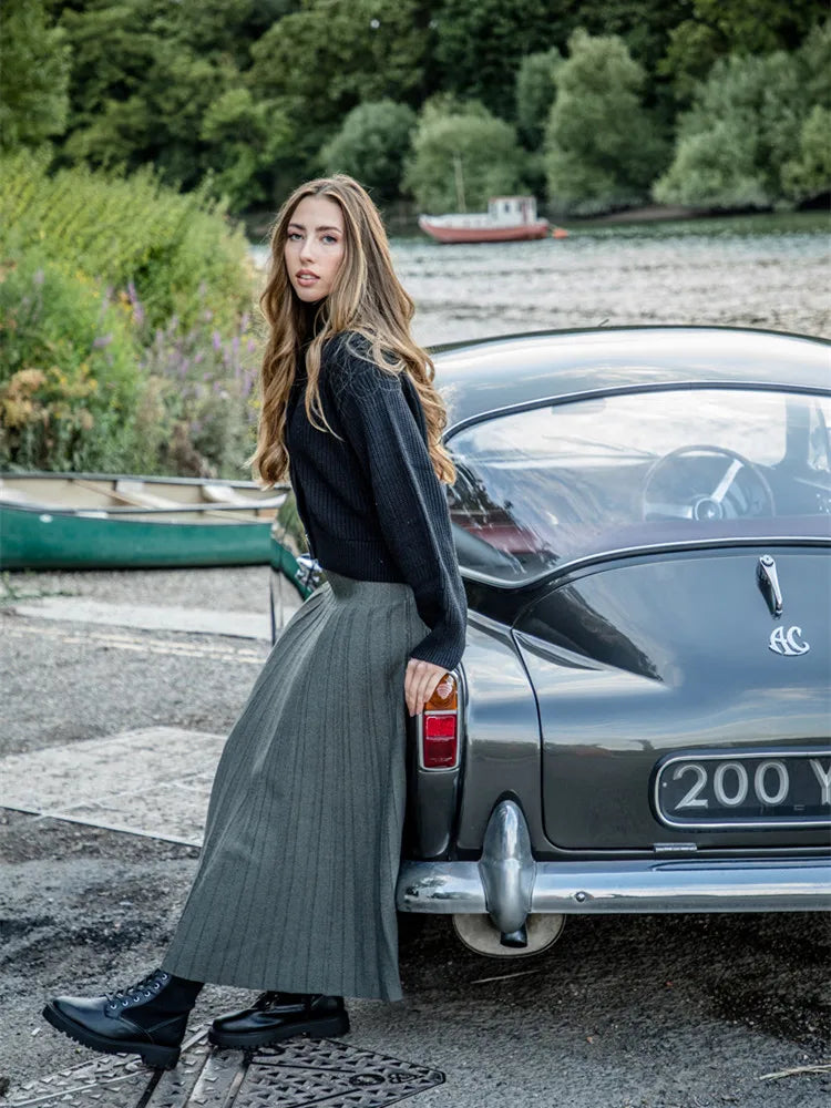 Women Maxi Skirts Female Knitted Long Dress Solid Color Knitting Skirt XS-3XL Plus Size Woman Autumn Winter Skirts