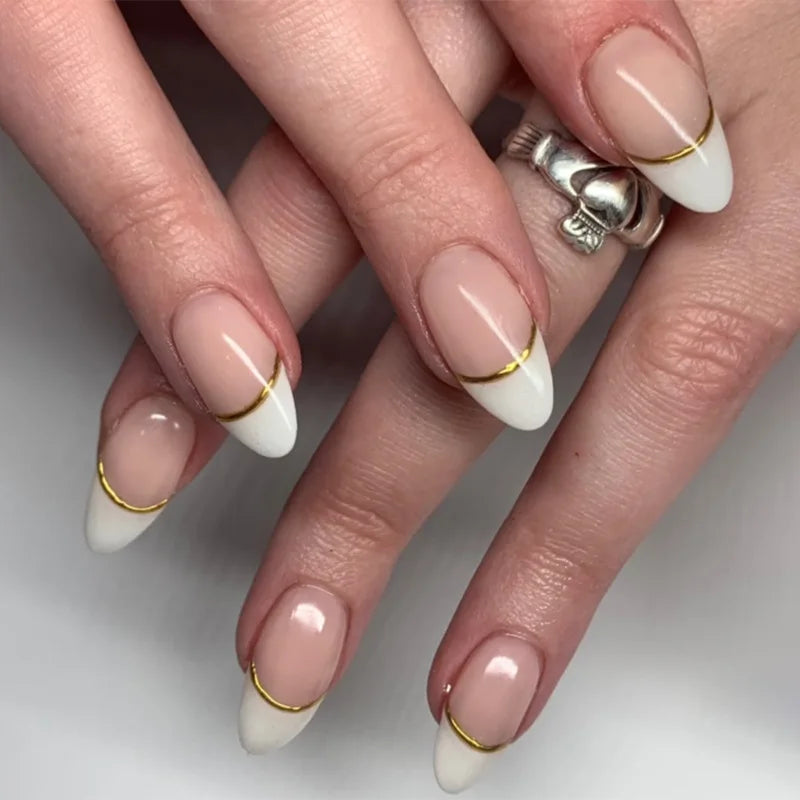 24pcs Shiny Nude Pink False Nails Ins Simple Almond Fake Nails Tips Wearable Detachable Sweet Korean Press on Nails 5