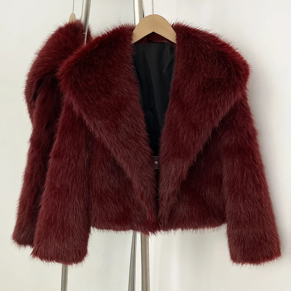 OFTBUY Women's Fur Coat and Eco Fur Coat for Women New in Faux Fur Jacket Female High Quality Women's Clothing Jacket with Fur Red