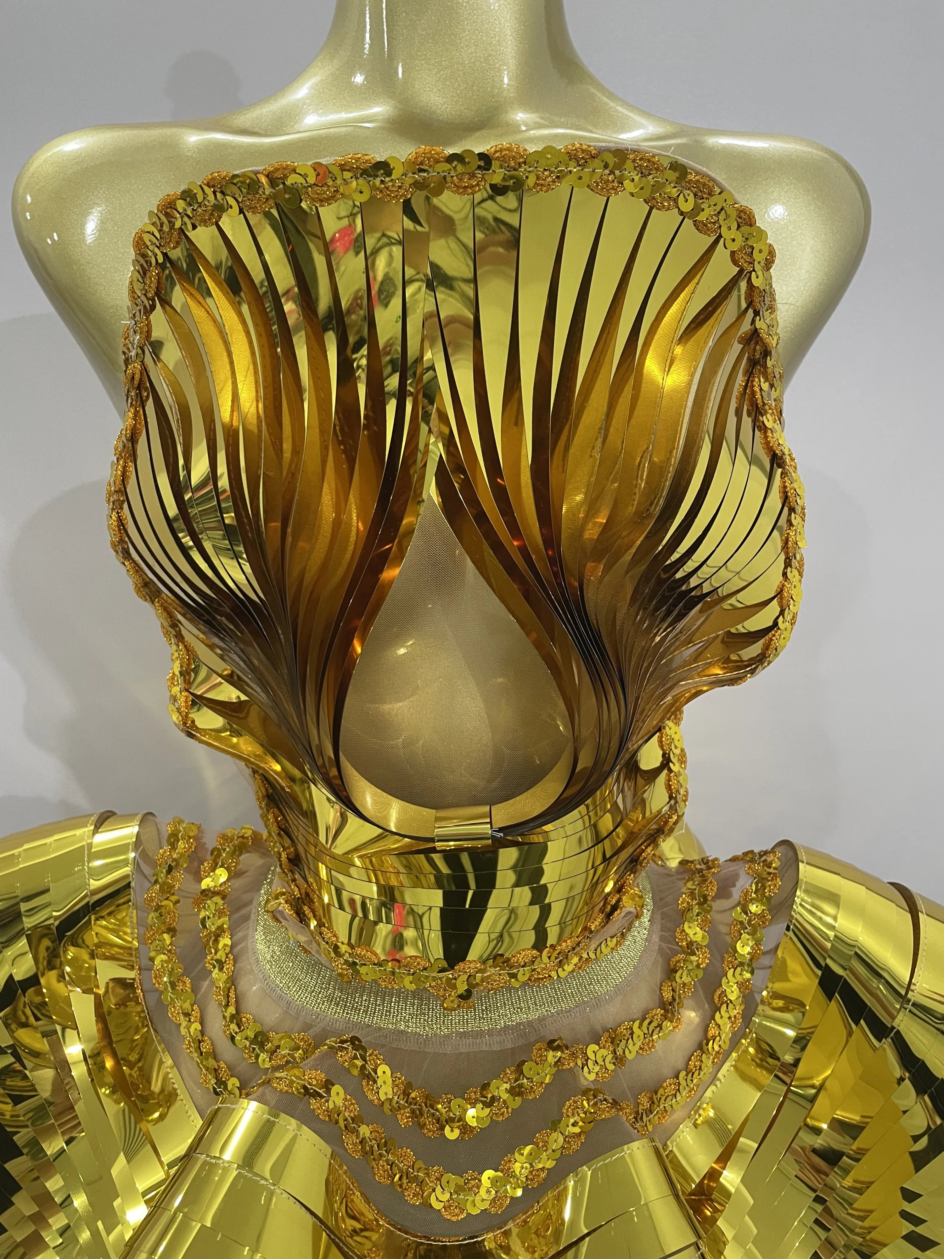 STOCK Shiny Gold Mirrors Sexy 2 Pieces Mini Dress 2025 Women Celebrate Birthday Party Performance Stage Costume Festival Wear