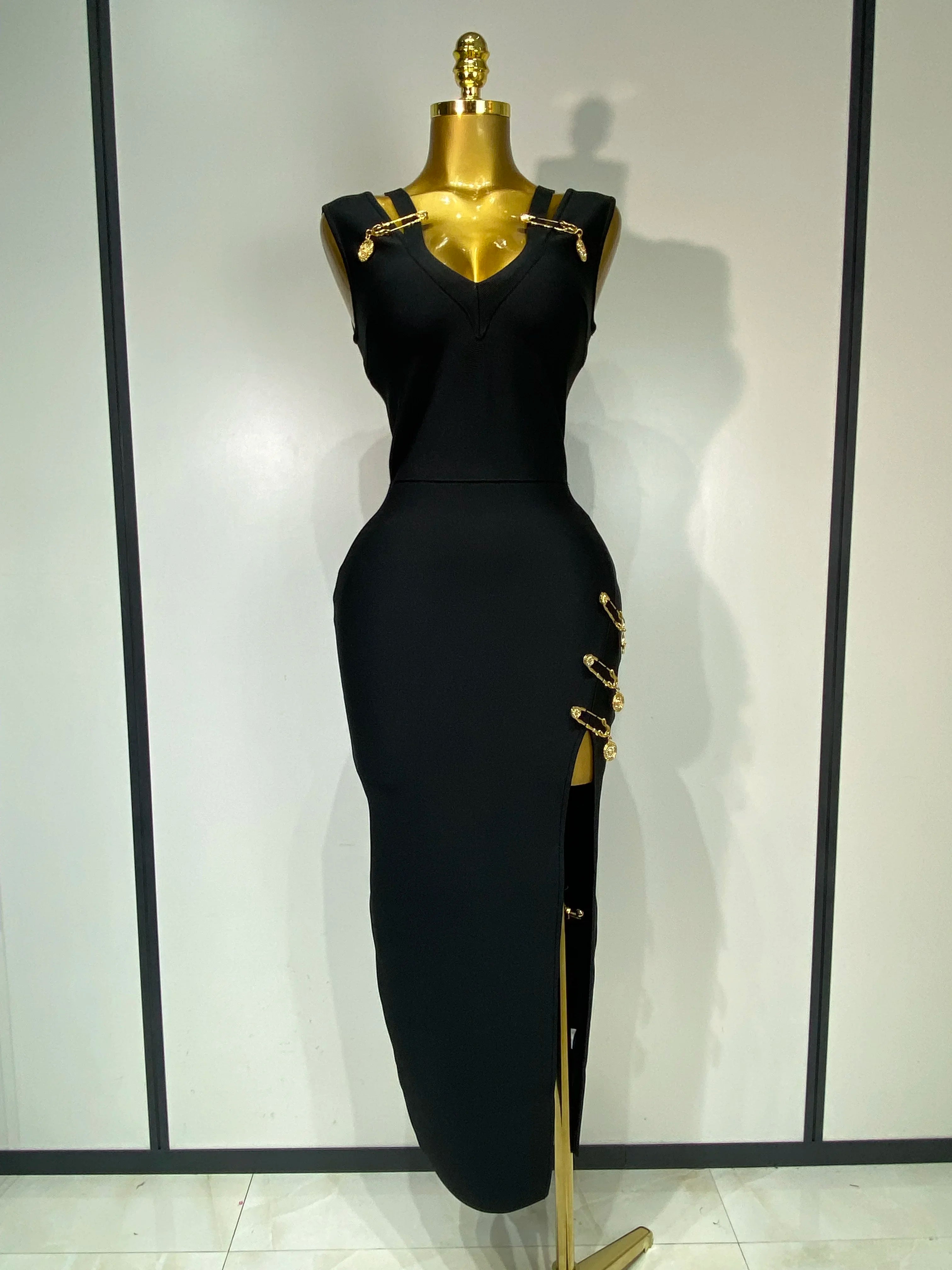 Women Black Elegant Bandage Dress 2025 Sexy Sleeveless Bodycon Evening Party Club Luxury Birthday Dress Wedding Guest Gown black