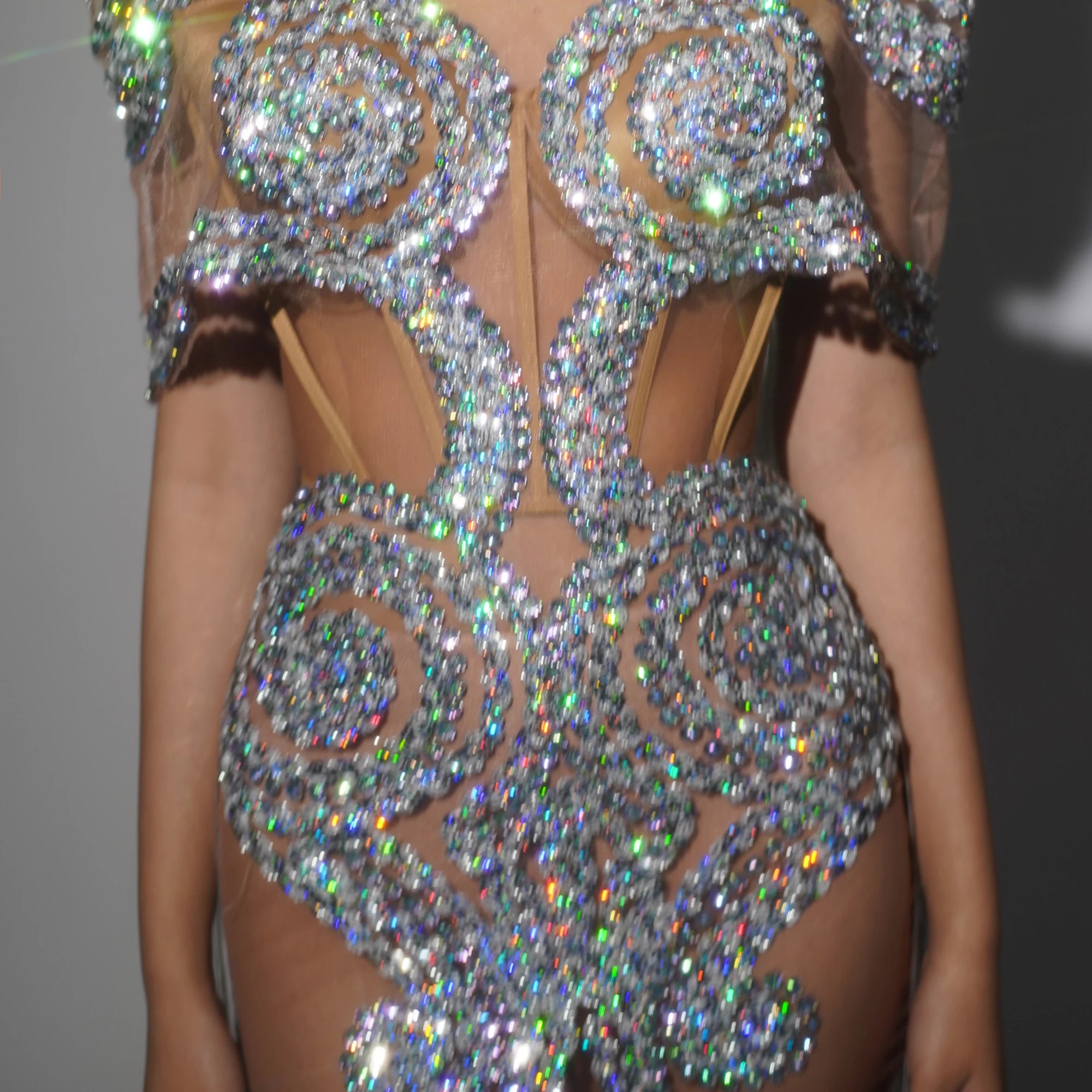 Shinning Sequins Women Sexy mesh See Through Cloak Sleeve Sexy Bodycon Mini Dress Nightclub Party Bar Singer Performance Costume Silver