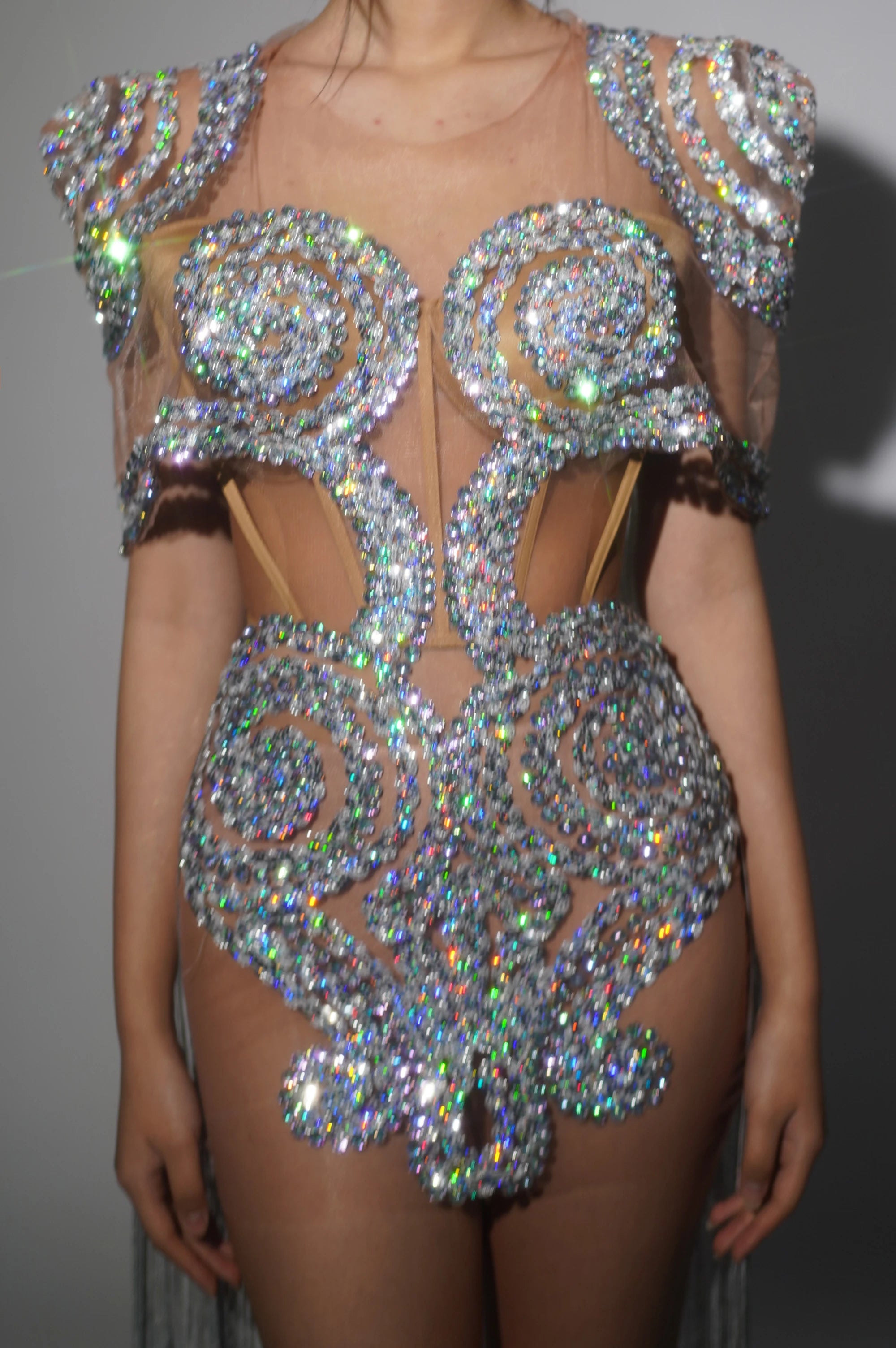 Shinning Sequins Women Sexy mesh See Through Cloak Sleeve Sexy Bodycon Mini Dress Nightclub Party Bar Singer Performance Costume Silver