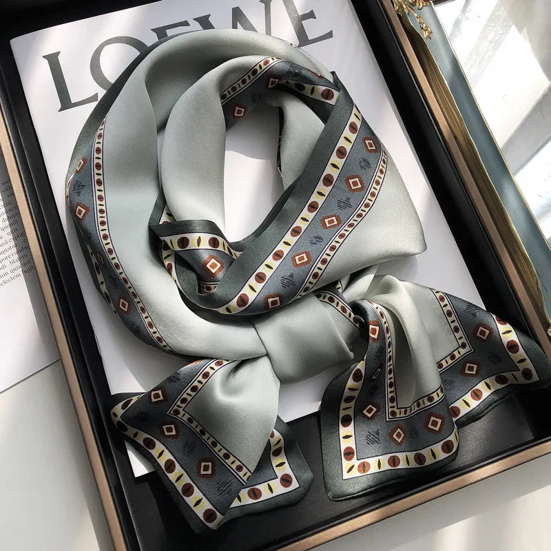 100% Natural Silk Scarf Women Printed Real Silk Long Ribbon Decoration Neckerchief Ladies Bandana Hair Scarf Femme Headscarf Silk Ribbon Scarf 4 150X16CM