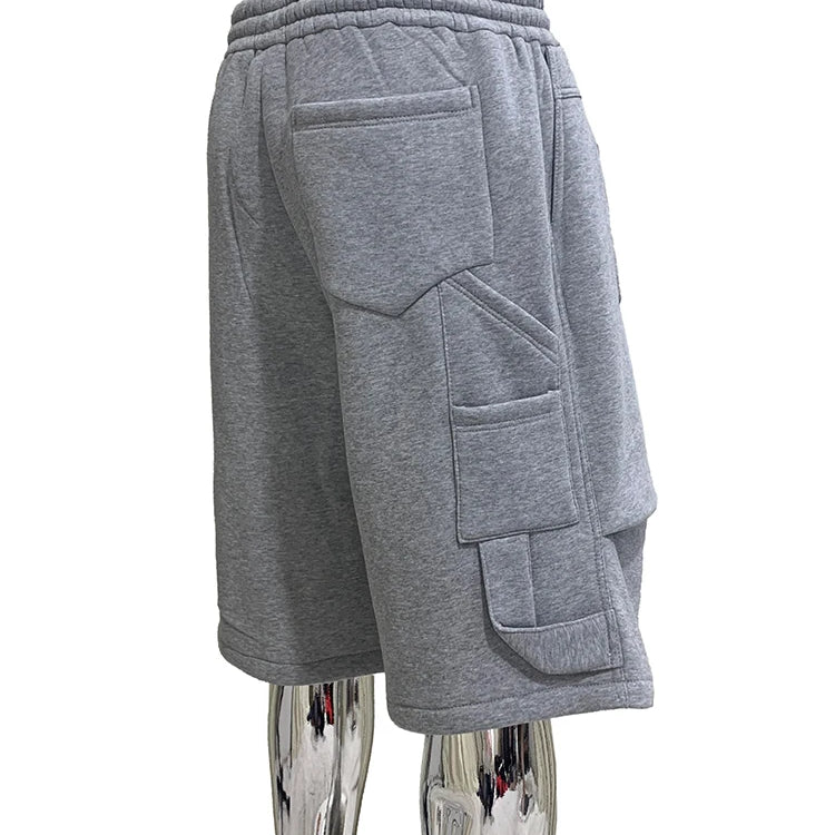 Nerazzurri Summer Autumn Loose Casual Soft Grey Shorts for Men Drawstring Elastic Waist Pockets Knee Length Sweatpants Clothes