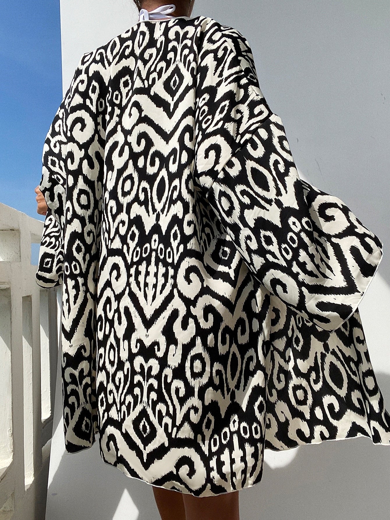 Printed Beach Cover Up Long Sleeve Skirt Summer Pareo Tunic Swim Bathing Suit Over Beach Wear