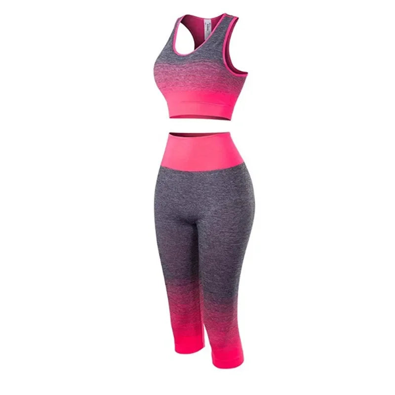 2 Piece Sets Womens Outfits Yoga Set Elastic Gradual Changing Sports Bra Tights Yoga Suit Set Fitness Workout Sports Leggings 7Pants Set 1 One size 40-75KG