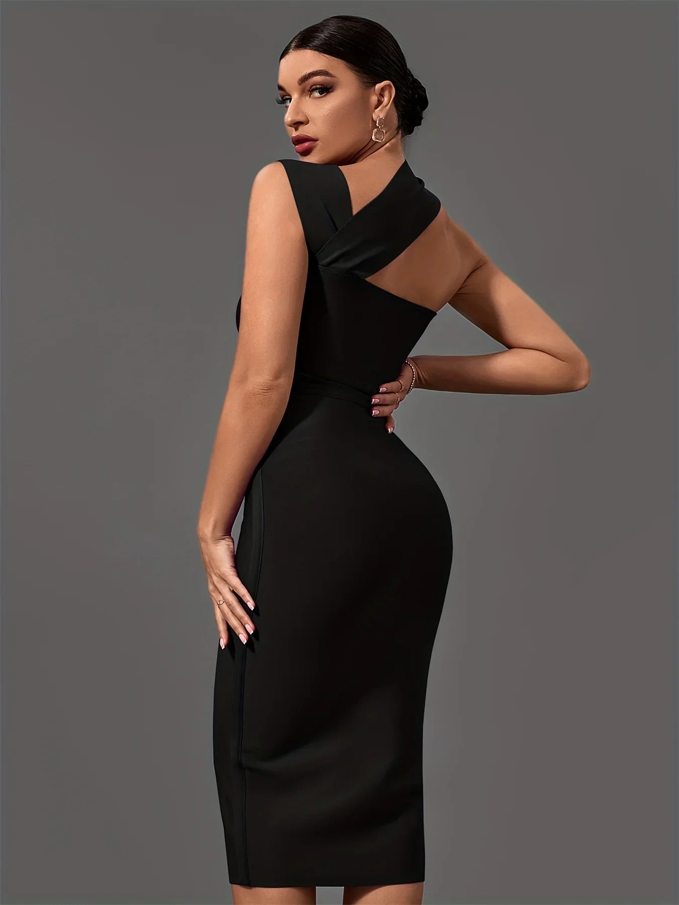Black Bandage Dress Women Midi Party Dress Bodycon Elegant Halter Neck Sexy Cut Out Birthday Evening Club Outfits Summer