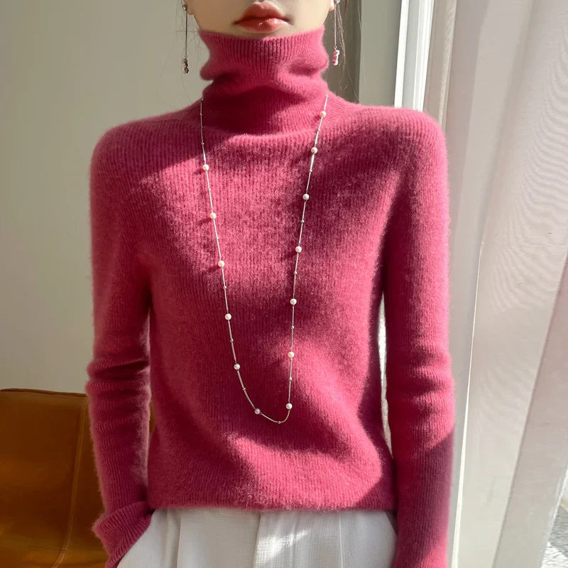Autumn Winter Cashmere sweater Women Solid Turtleneck Cashmere Sweater Casual Cashmere Sweater Women Raspberry Red