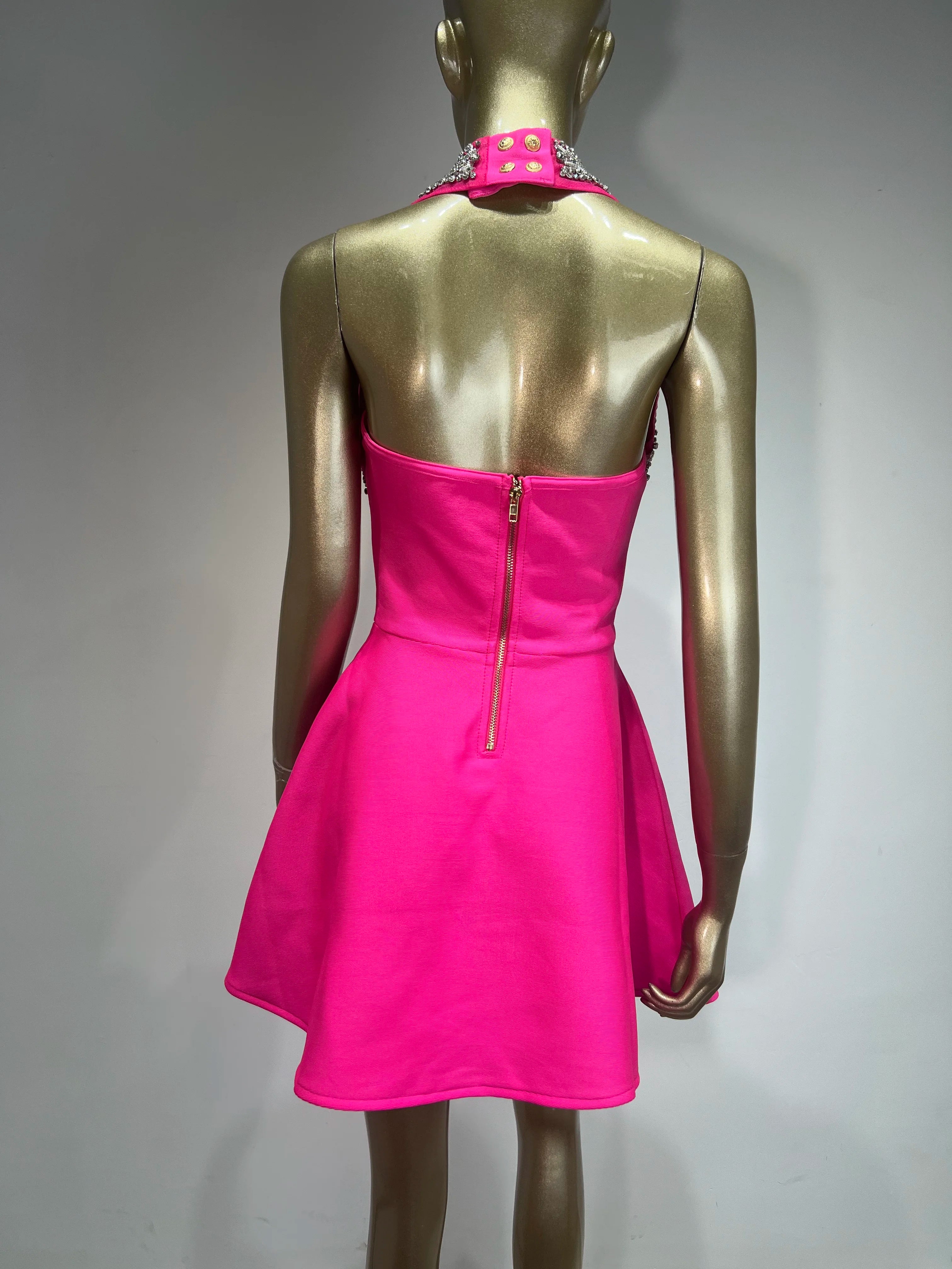 Rosered Black Color Women Sexy Off the Shoulder Halter Shinning Crystal A-Line Bandage Mini Dress Celebrate Nightclub Party Wear