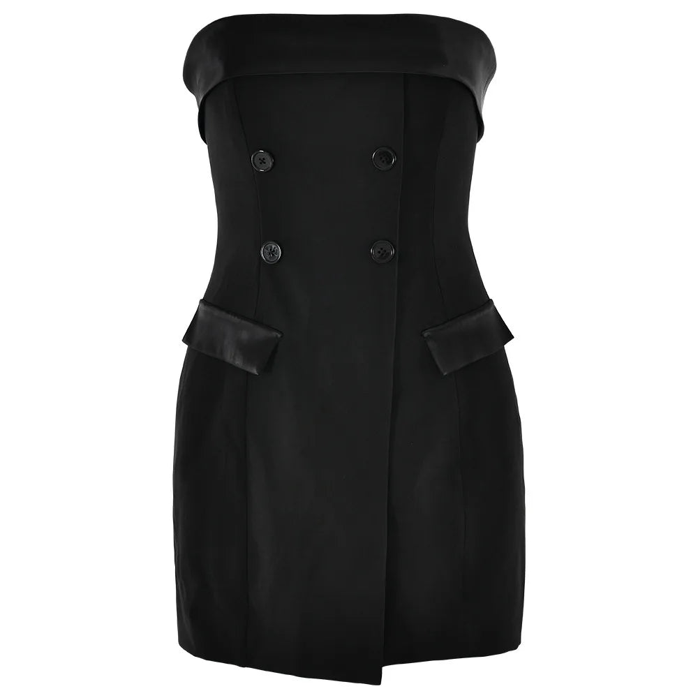 Off-shoulder Strapless Sexy Mini Dress For Women Fashion Two Pocket Backless Slim Club Party Sexy Dress Clubwear Black