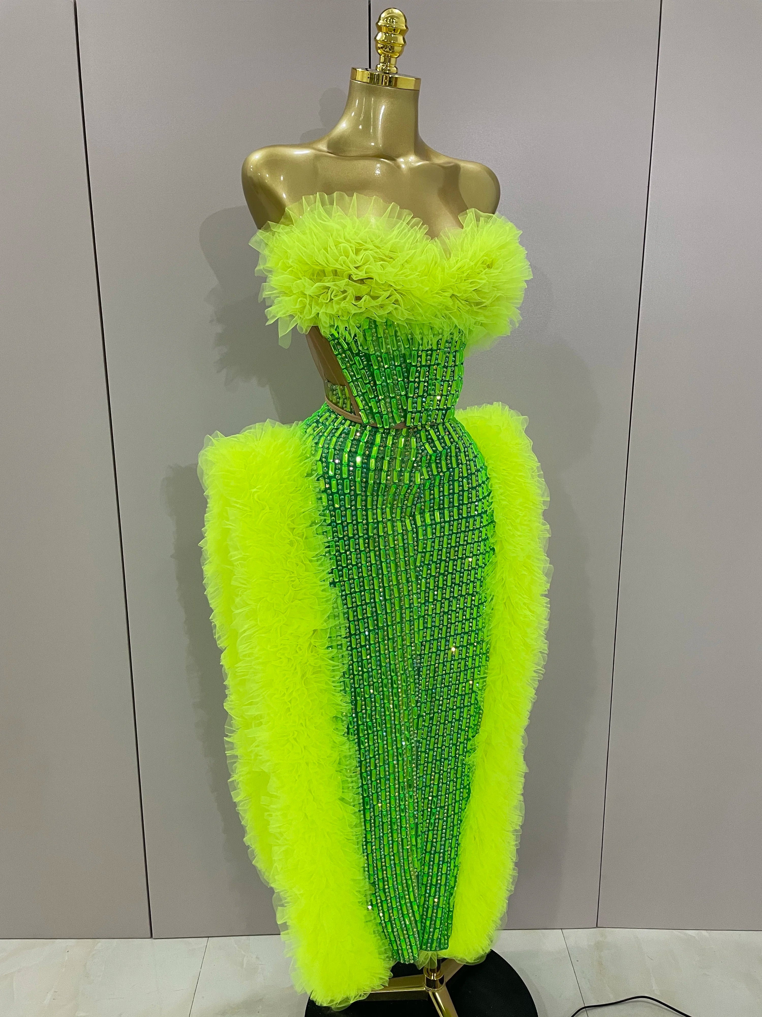 Sparkly Rhinestone Sexy Strapless Tops Skirt 2 PCS Set 2025 Women Celebrate Evening Prom Birthday Dress Nightclub Stage Outfit