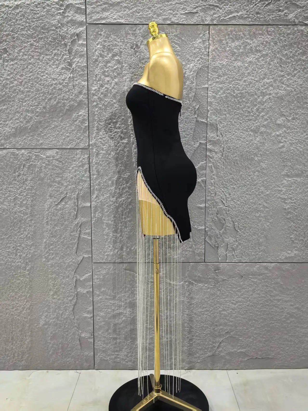 Women Sexy Strapless Diamond Chain Bodycon Mini Bandage Dress Celebrate Nightclub Party Birthday Cocktail Outfit