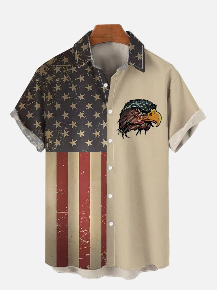 Men's Shirts American Flag Eagle pattern 3D Print Tops New Summer Casual Fashion Beach Party Tops Short Sleeves Men Clothing CSC04F2024041M4