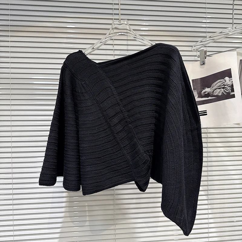 Winter New Fashion Lazy Style Diagonal Jacquard Batwing Knitted Sweater Shawl For Women Loose Pullover Female 11A07945 Black One Size