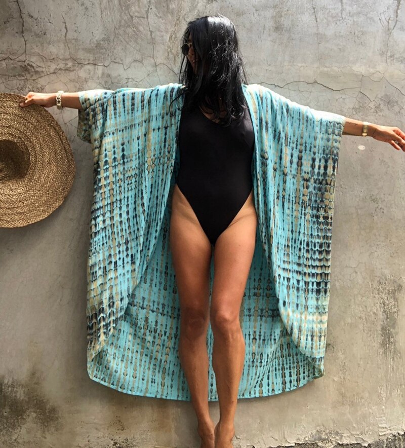 Sexy Bikini Cover-ups Summer Beach Pareo Stripes Loose Kimono Swimsuit Dress Beachwear Boho Bathing Suit Cover Up F One Size
