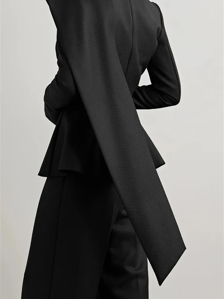 Solid Asymmetrical Blazers For Women Round Neck Long Sleeve Tunic Minimalist Blazer Female Fashion Style Clothes