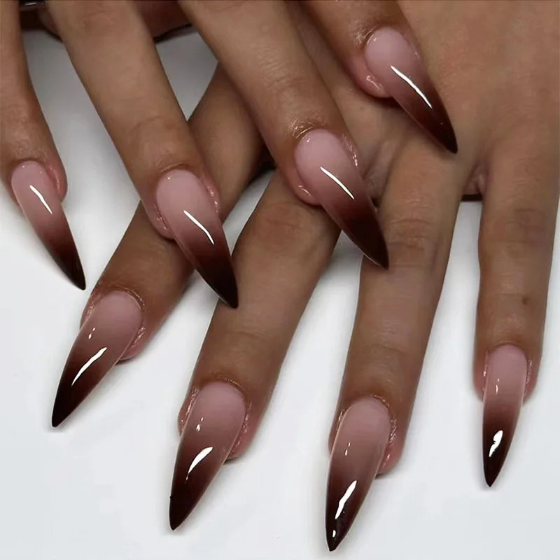 24Pcs Simple French Nails Art Tips Fake Nails 3D Design Wearable Full Cover False Nail Mid-length Almond Reusable Press on Nails 1751