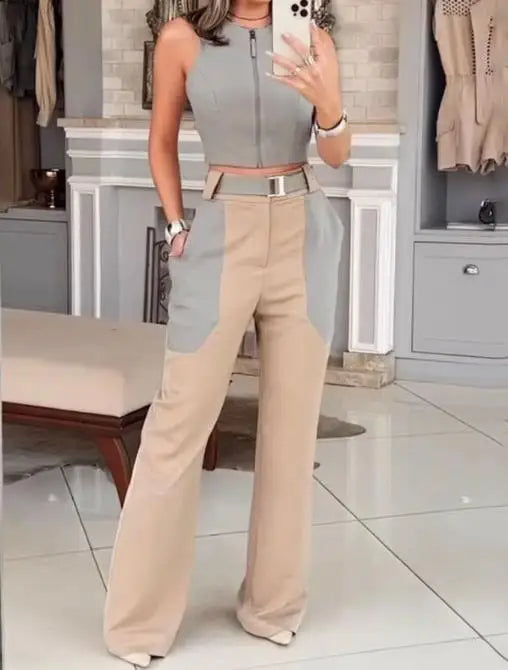 Two Piece Set Women Outfit 2023 Fashion Summer Sexy Open Back Sleeveless Short Top & Casual Y2K Pants Set Streetwear Clothing A