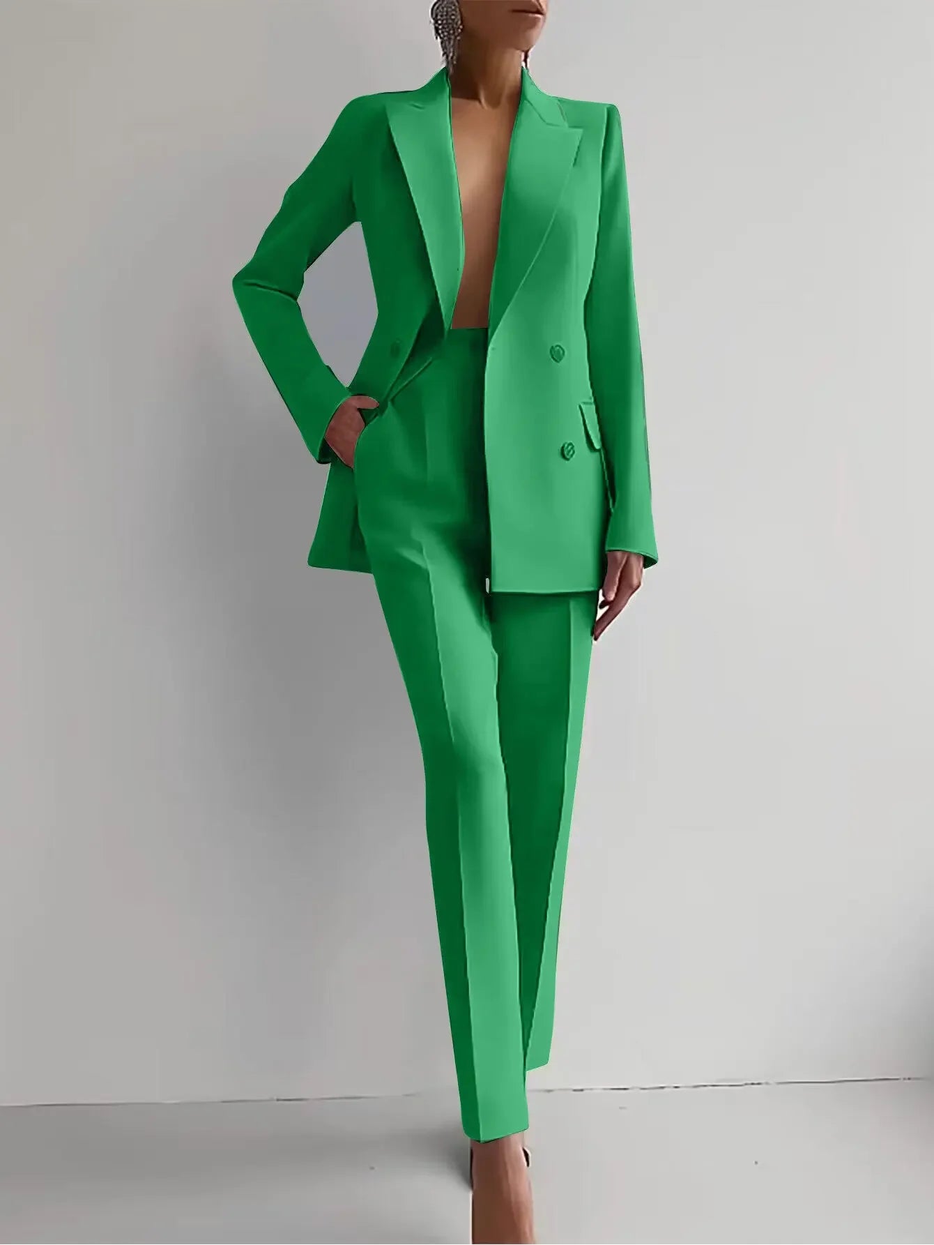 Elegant Blazer Suit and Wide Leg Pants Two 2 Piece Sets Outfits Women 2024 Classic OL Work Street Outfit Tracksuit green