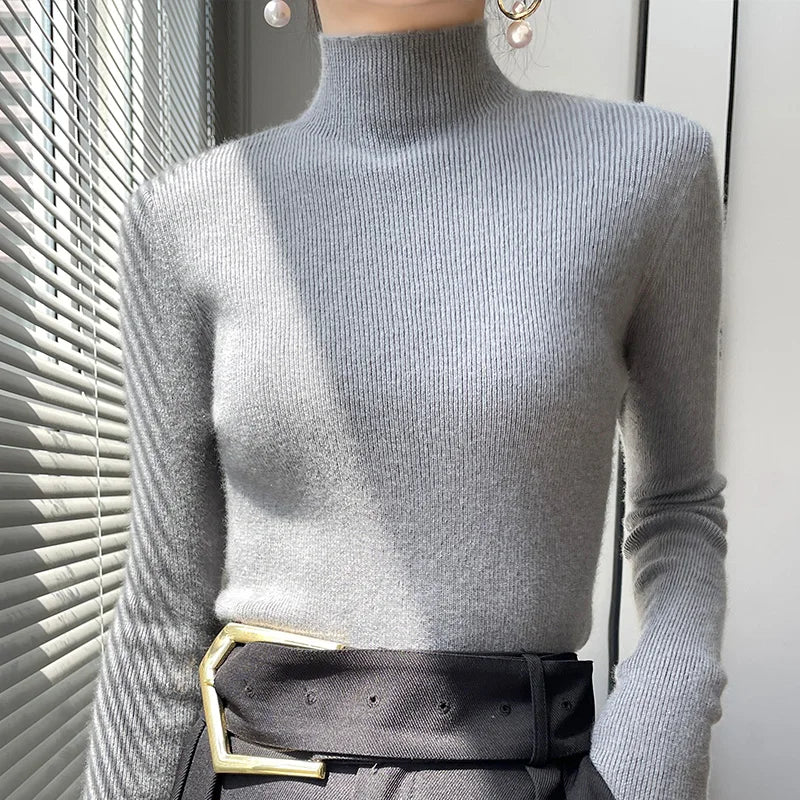 2022 Autumn and Winter Women's Cashmere Sweater Pullover Half Turtleneck Casual Fashion Pure Color Warmth Comfort grey
