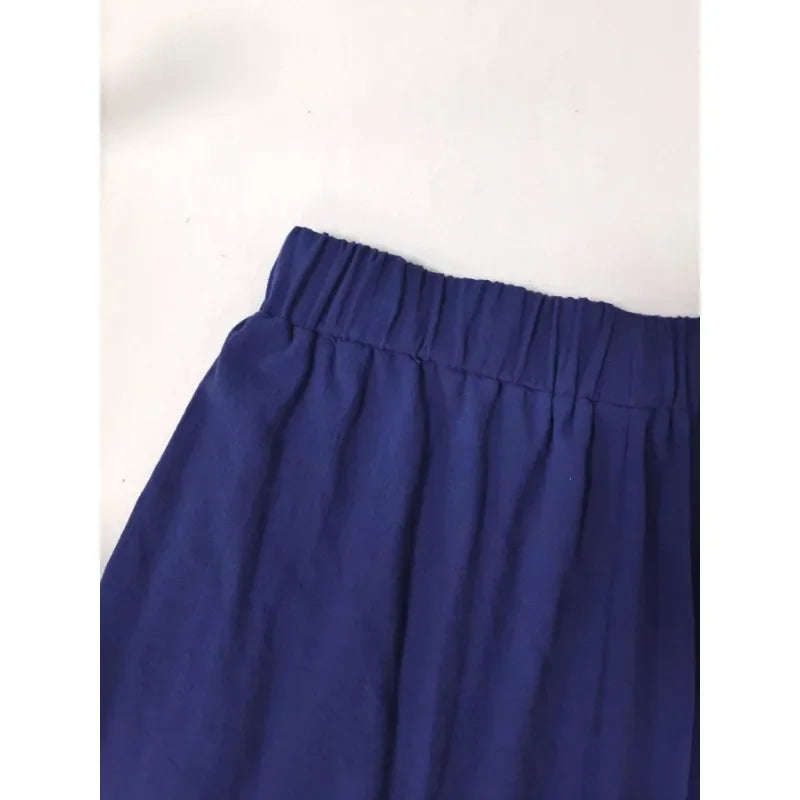 Plus Size New Women's Summer Fashion Linen Solid Color Shirt Set Long Sleeve Loose T-shirt Wide Leg Pants Casual Two-piece Set