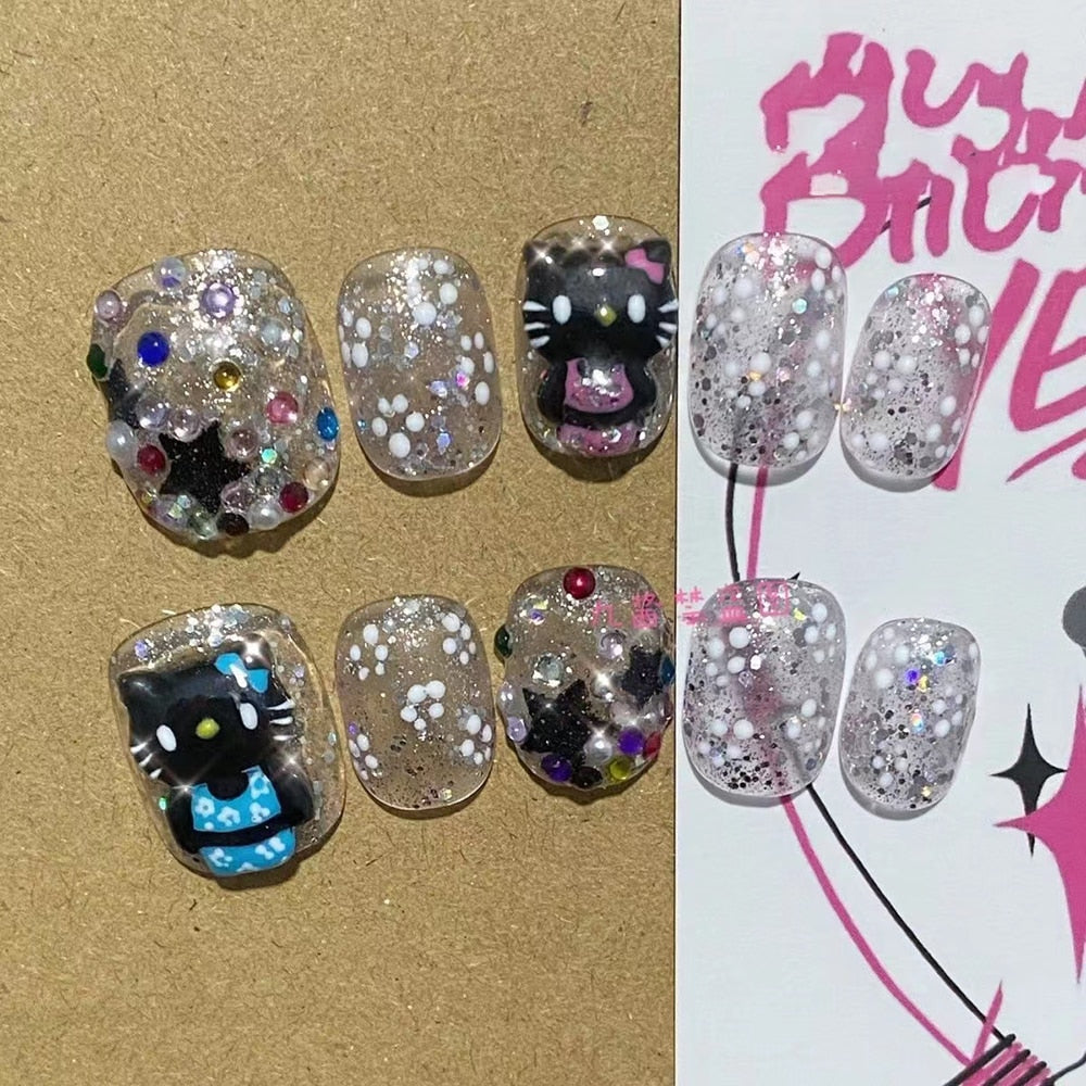 Été plage voyage vacances Hello Kitty conque ongles fille bleu jeunesse travail manuel personnalisable faux ongles fille soeur cadeau