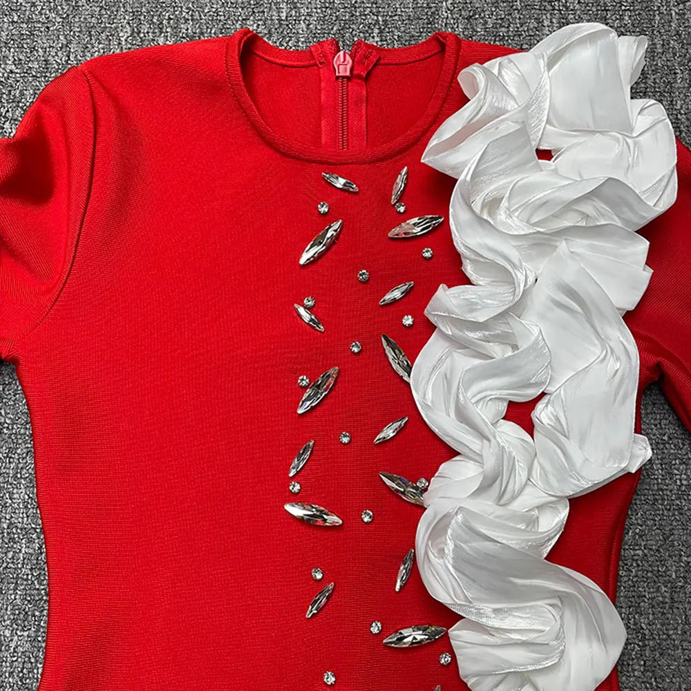 2024 Elegant Women's Light Luxury Patchwork Bandage Dress O-neck Long Sleeve Bodycon and Knee Dress Christmas Eve Party Vestidos