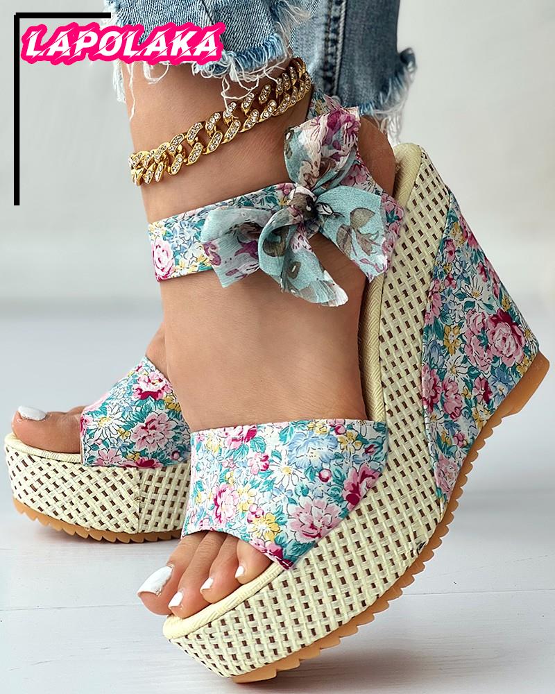 Women Sandals Summer Platform Wedges High Heels Bohemia Open Toe Print Shoes Woman Vacation Beach Elegant Lady Sandals Dropship