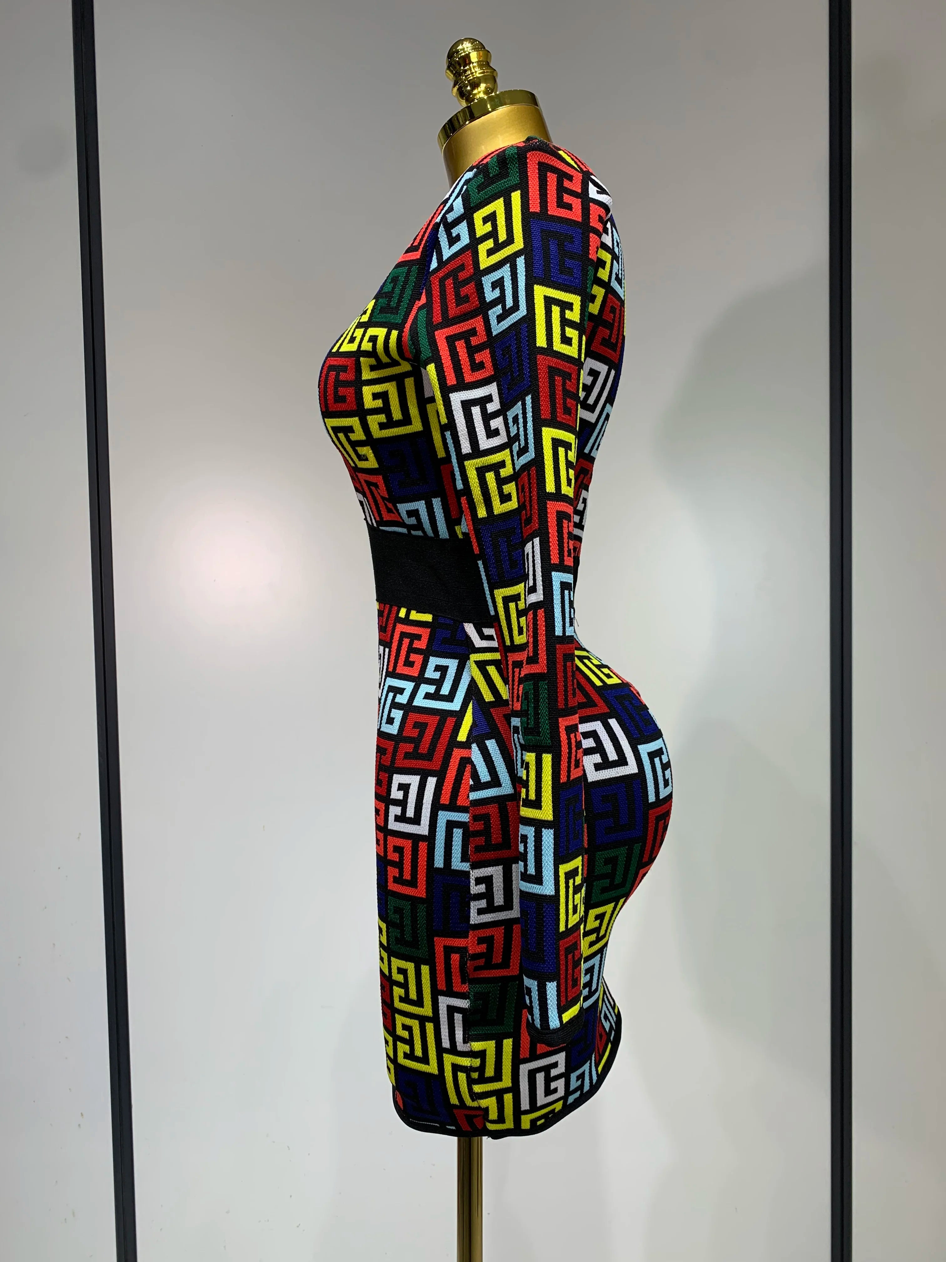 Women Long Sleeve V-Neck Bodycon Jacquard Short Bandage Dress 2025 Elegant Evening Luxury Birthday Party Cocktail Outfit