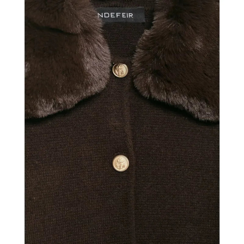 Autumn Winter Women Cardigan with Faux Fur Collar Casual Pocket Button Women's Coat Fashion Female Sweater Chic Elegant Tops