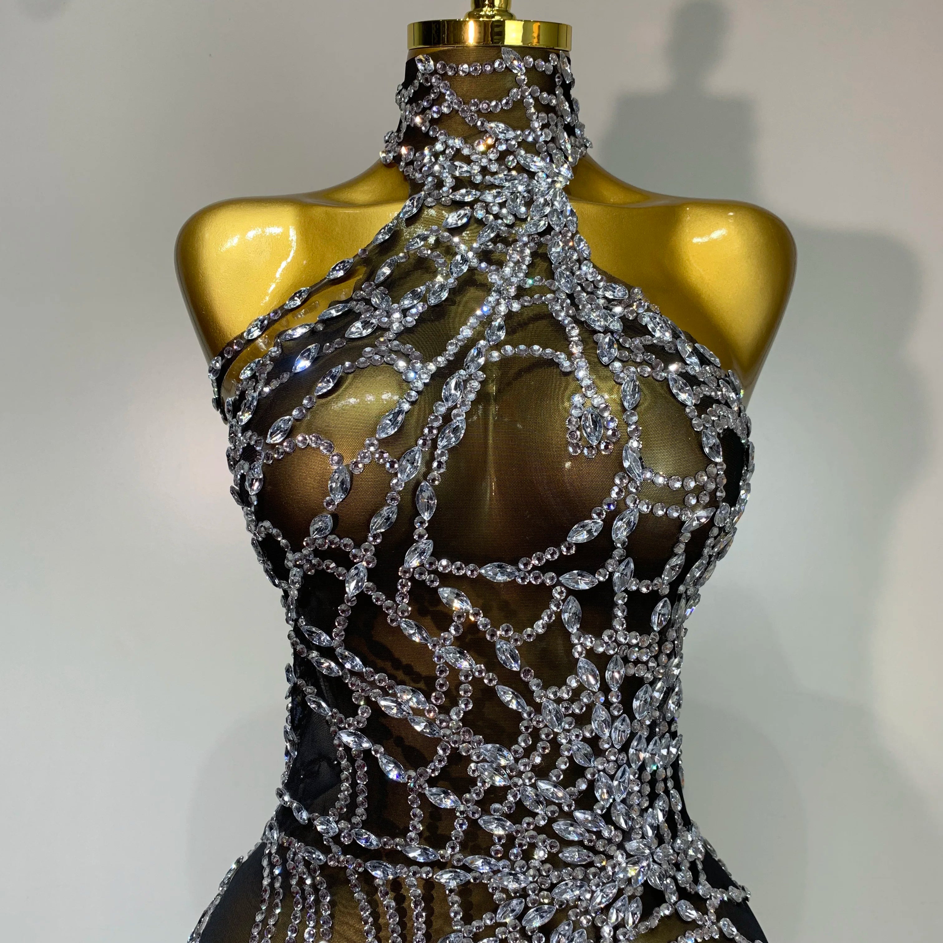 STOCK Sparkly Diamond Women Sexy Mesh Jumpsuit Nightclub Bar Party Show Gogo Dancer Clothing Drag Queen Outfit Stage Costume