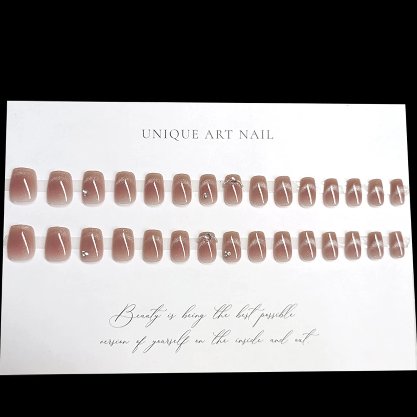 30Pcs Glossy Cat's Eyes Fake Nails Short Ballet Press On Nails Shiny Diamond Decor Sweet Girls Charm Manicure Nails Supplies