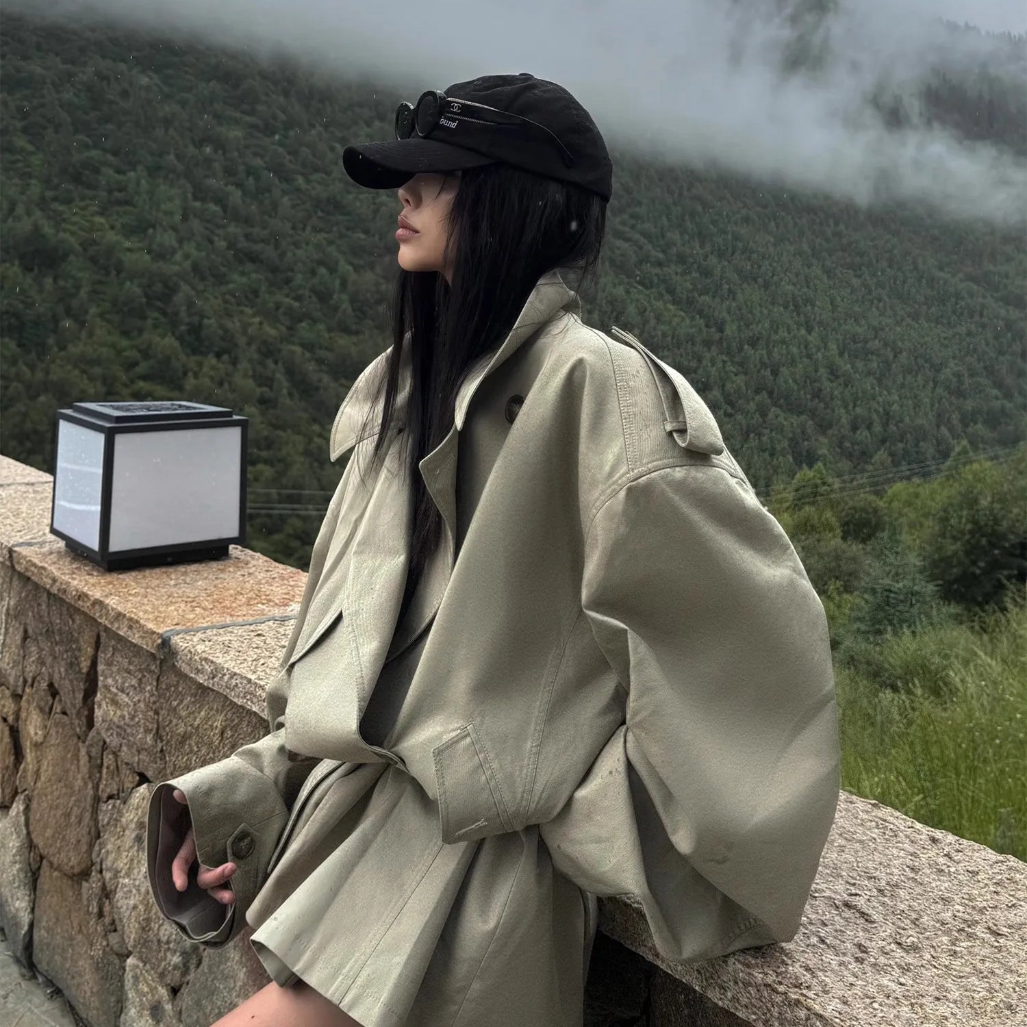 Lautaro Spring Autumn Oversized Trench Coat for Women Double Breasted Loose Casual Flowy Korean Fashion Clothes Overcoat 2025