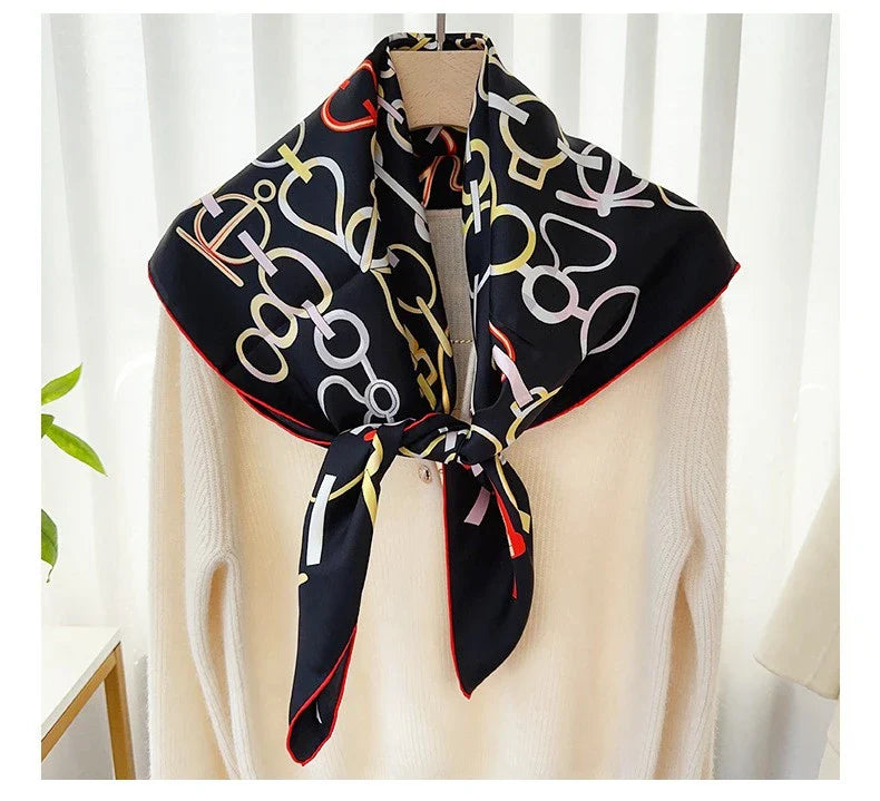 90 Silk Scarf Wraps 100% Silk Neckerchief Shawl Womens Fashion Bandana Scarf Foulard Black
