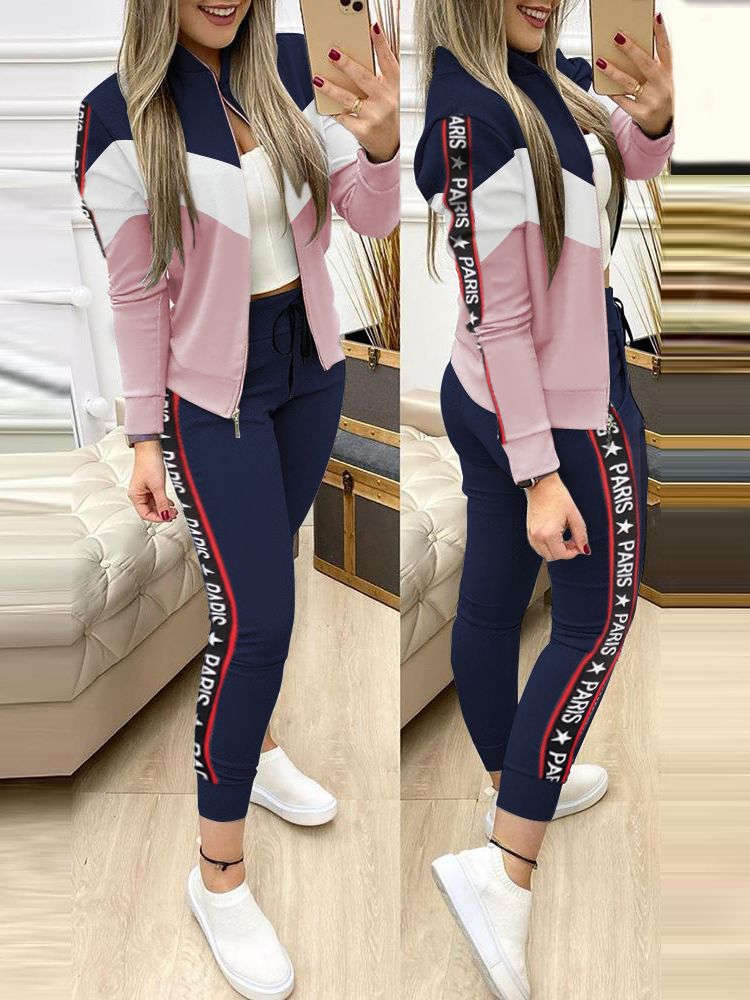 Femmes deux pièces ensemble tenues automne femmes survêtement fermeture éclair pantalons et haut décontracté Sport costume hiver 2 pièces femme ensemble